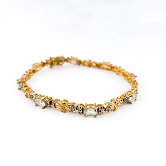Gold Tone Sterling Silver Blue Topaz Bracelet - Picture 1 of 5